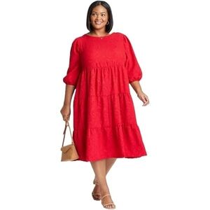 Ava & Viv Red Textured Midi Dress XL Boho